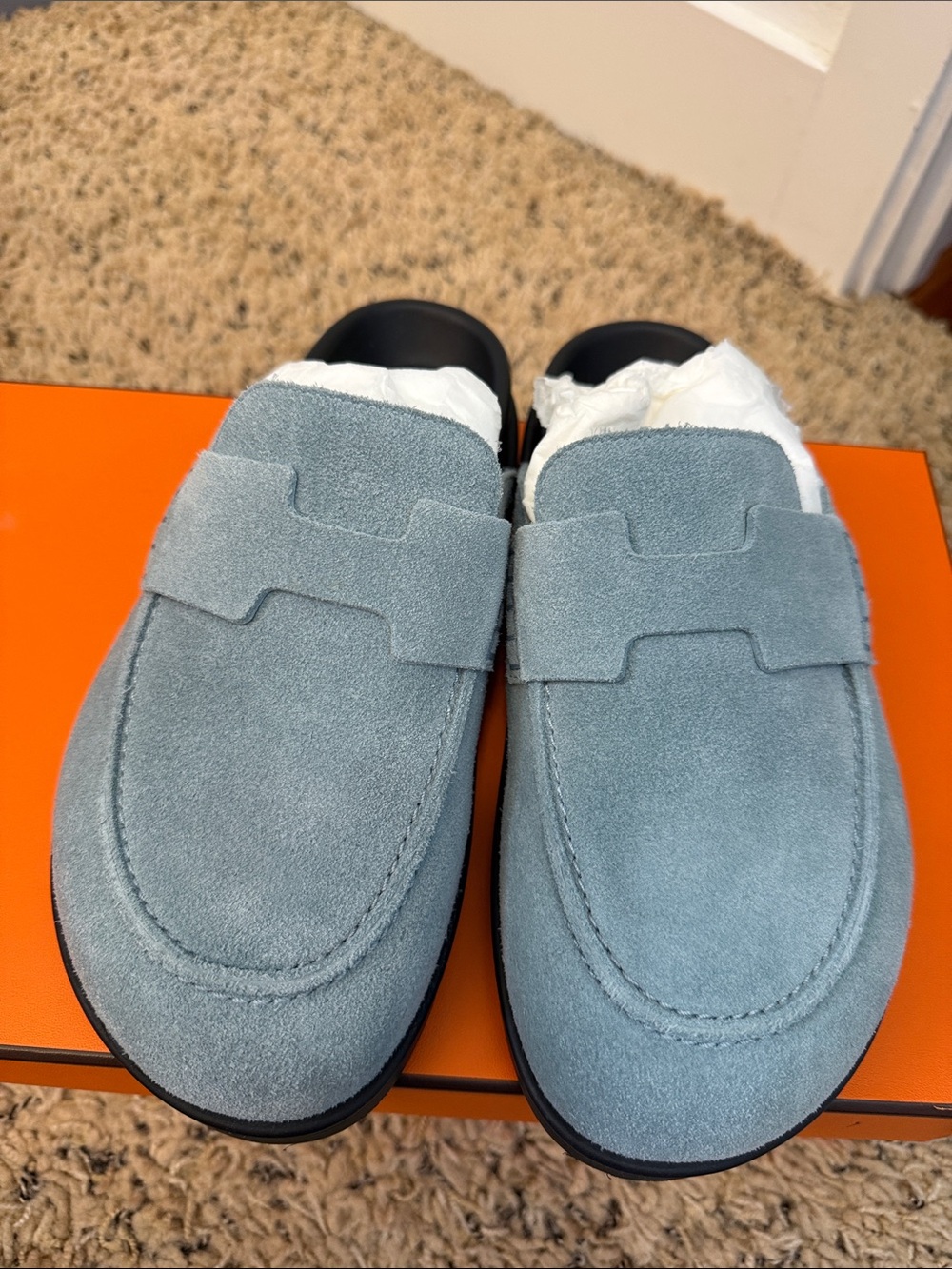 Go Mule Suede Slip-On Loafers in Vert D Eau